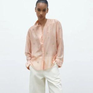 New w/tags Zara button down chiffon top with rhinestone detail